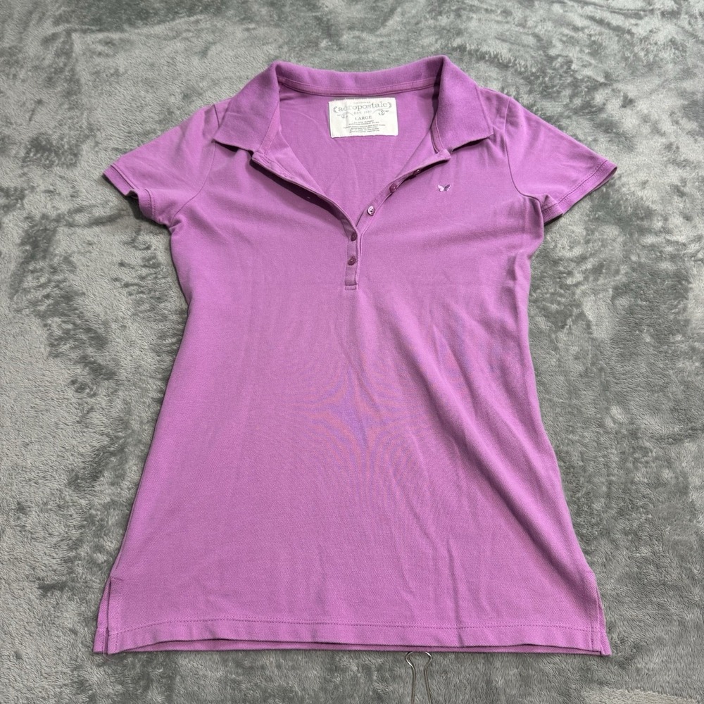 Vintage Y2K Aeropostale Pink Polo Shirt Butterfly Sz. L Preppy Grunge Buttons